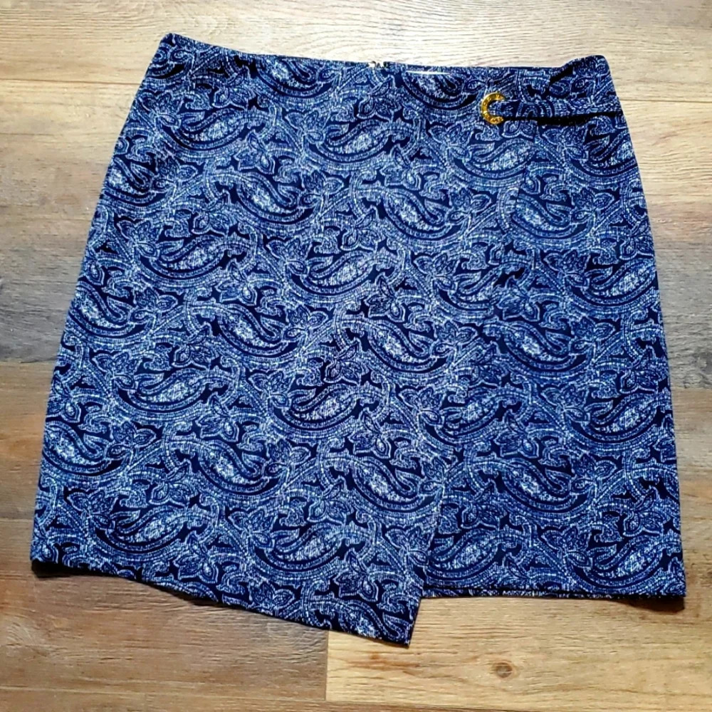 Michael kors blue on blue paisley faux wrap skirt